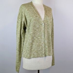 Theory Cardigan Hanalee Button Front Linen Blend Cropped Key Lime Multi L NWT